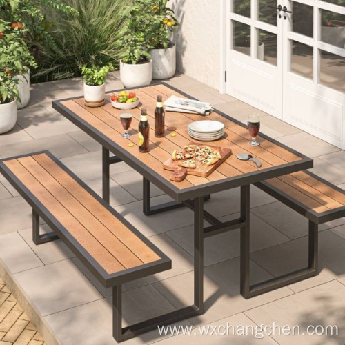 Waterproof Modern Wooden Furniture Patio Outdoor Park Garden Plastic Wood Long Bench with Metal legs